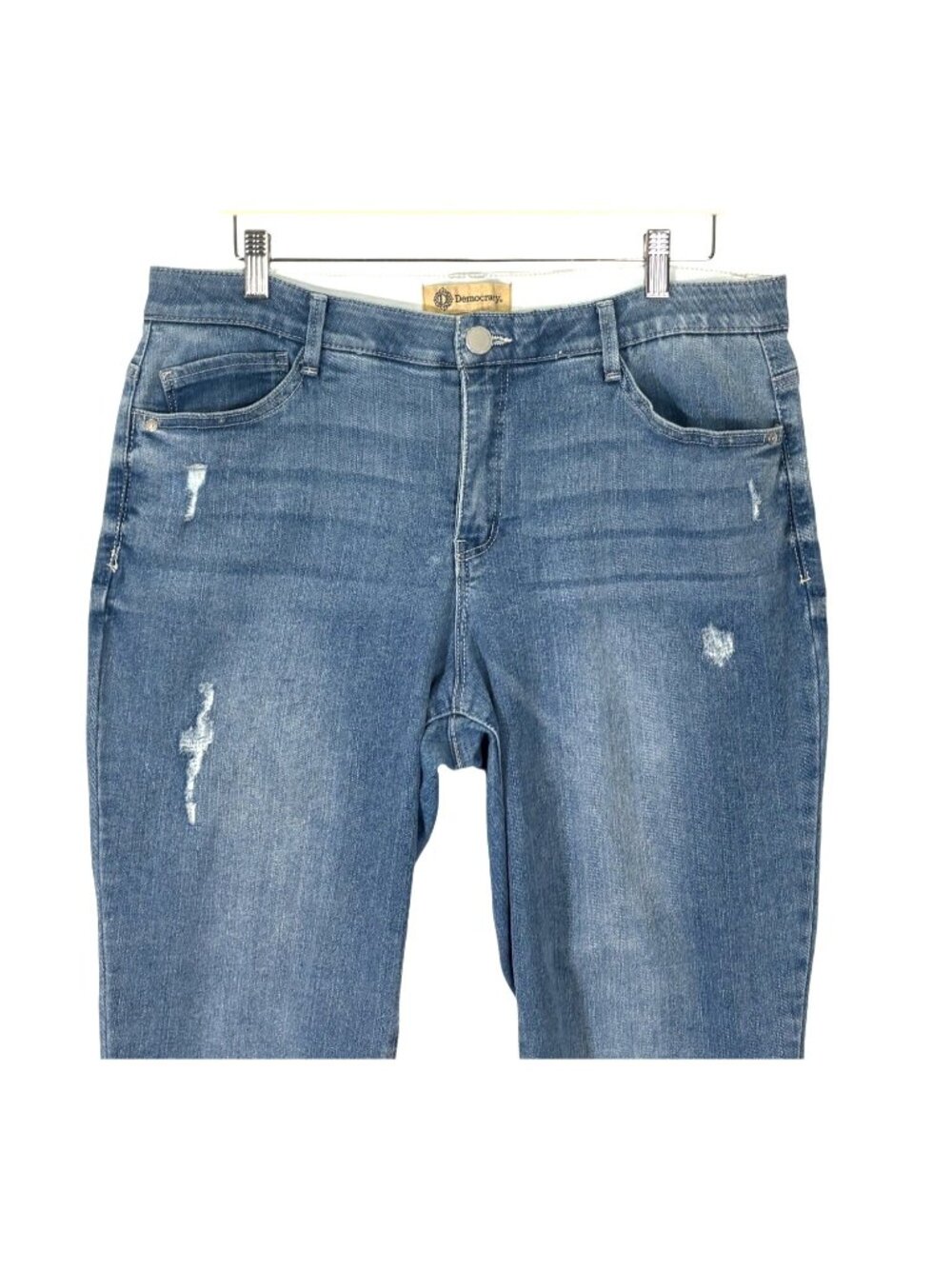 Democracy Ab Solution Distressed Crop Frayed Hem Jeans Size 14 - Picture 3 of 8
